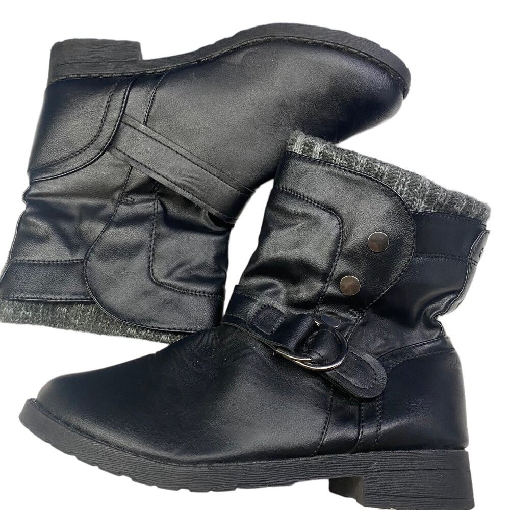 RUE21 ETC Women Ankle Boots Size 8/9 Black Snaps Buckle Low Heel Casual Goth